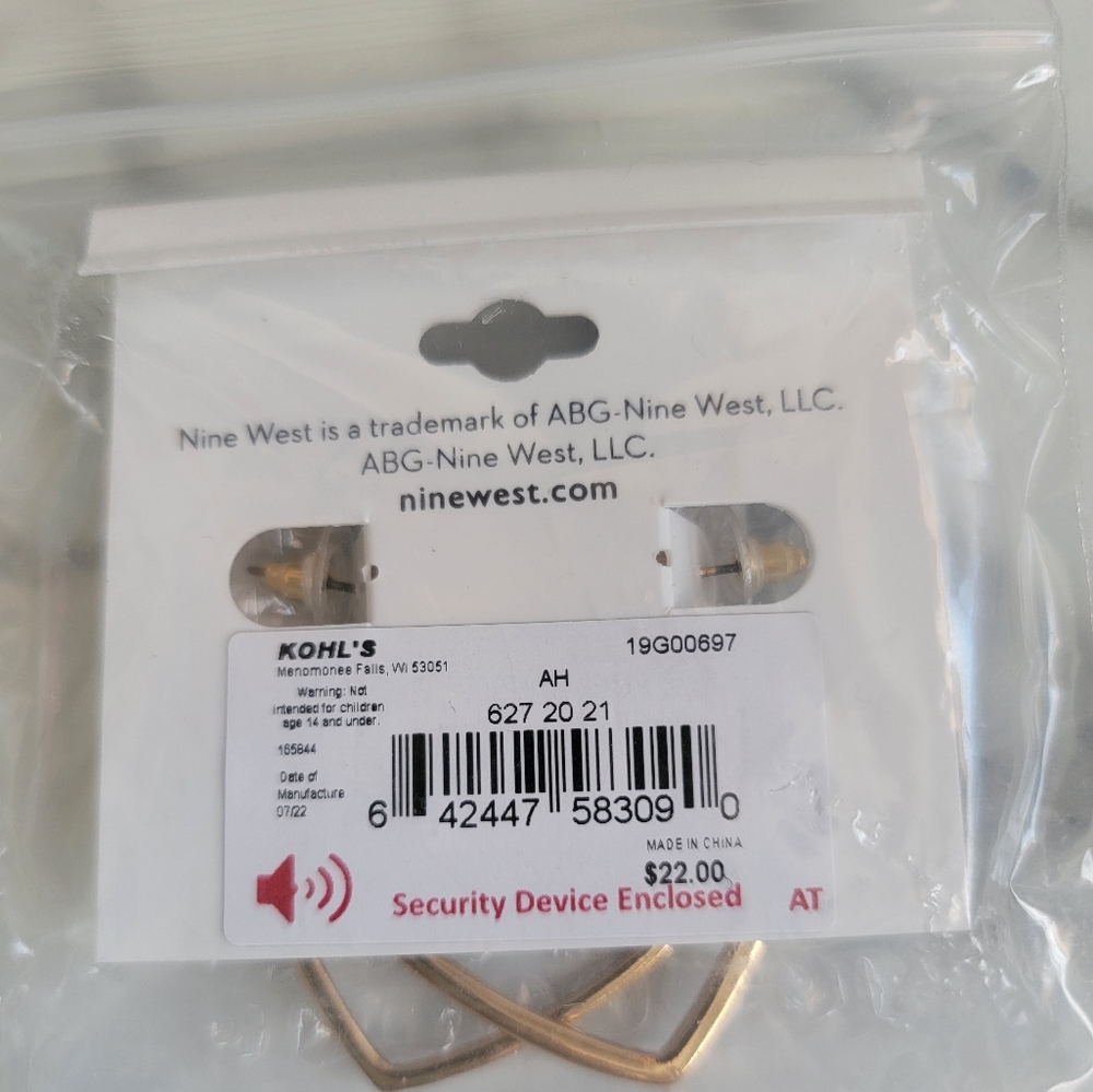 Nine West Multi Colored Post Pave Heart Hoop Earring in Gold Nickel Safe - Picture 3 of 3